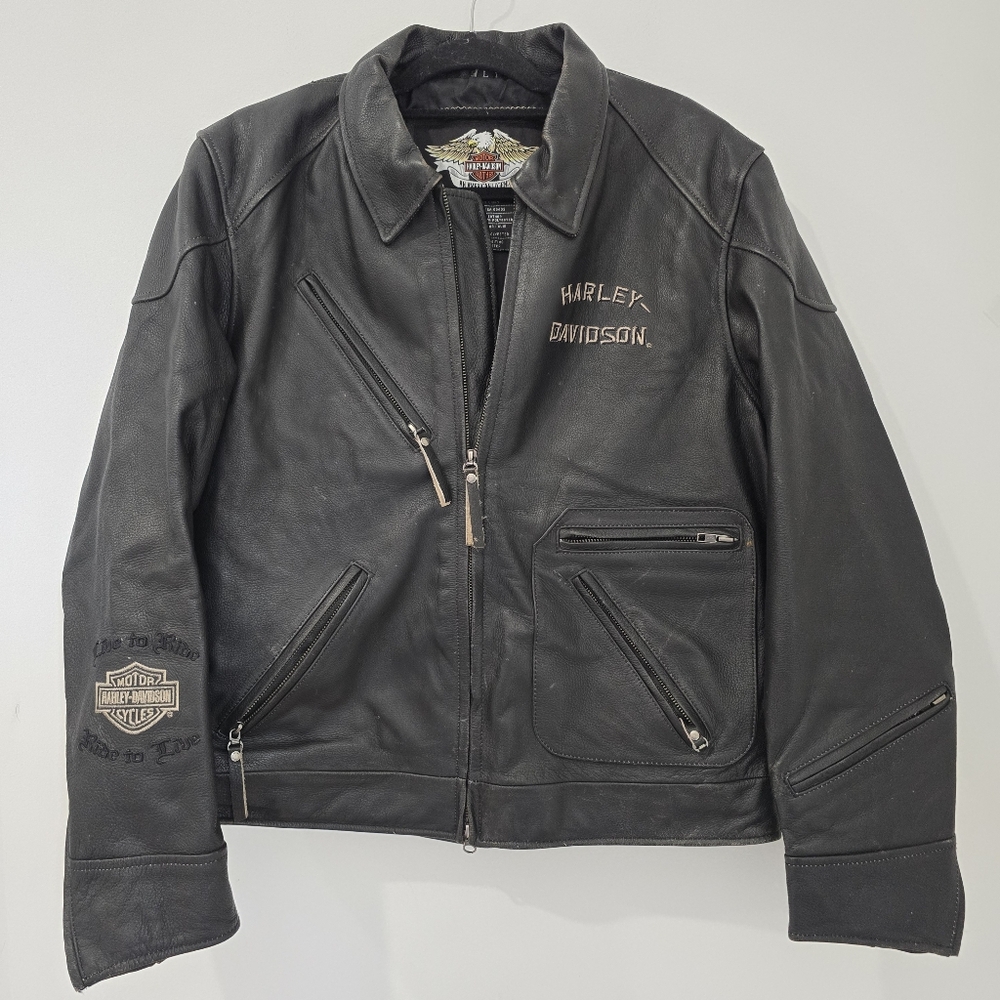 Vintage Harley Davidson Embossed Power Leather Jacket 97129-07VM - Large